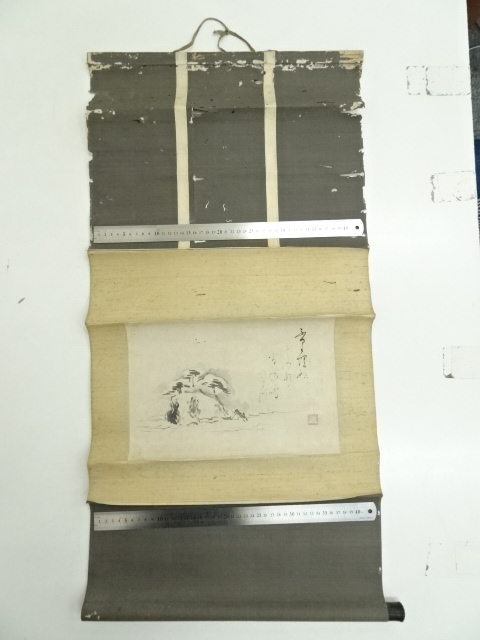 ANTIQUE JAPANESE HANGING SCROLL / HAND PAINTED / POEM 